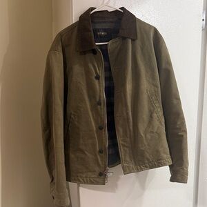 Olive Buck Mason Jacket with Dark Brown Collar